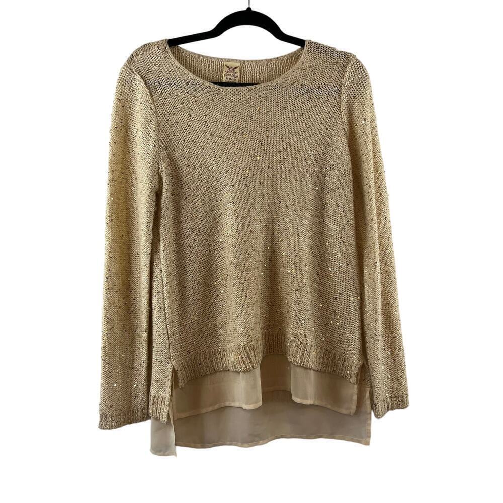 Faded Glory Beige Long Sleeve Blouse with Sparkle Detail Size Medium
